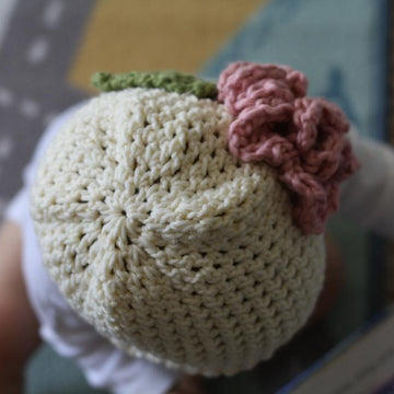 Baby Hat Cream with Pink Accent Flower