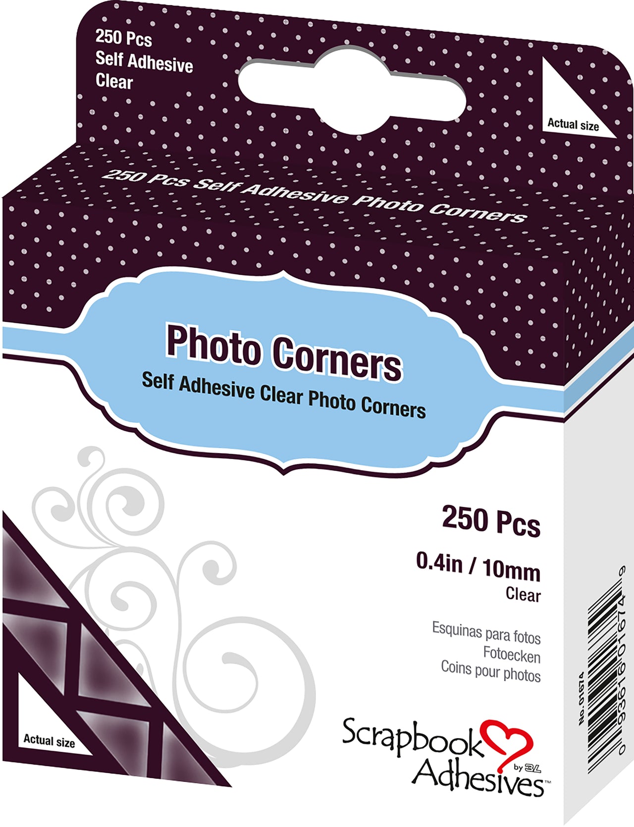3L Scrapbook Adhesives Photo Corners Self-Adhesive .375" 250/Pk - Clear