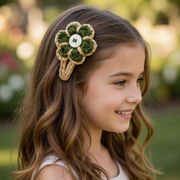 Crochet Beige Flower Hair Clip Pdf + Video Tutorials.