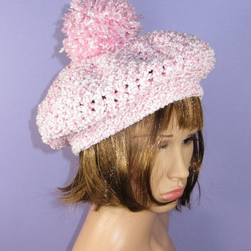 Garter Stitch Cuff Chunky Lace Bobble Tam Hat