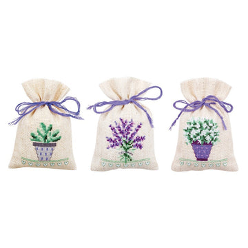Vervaco Pot-Pourri Bags - Provence Lavender Cross Stitch Kit (3 pcs) - 8cm x 12cm