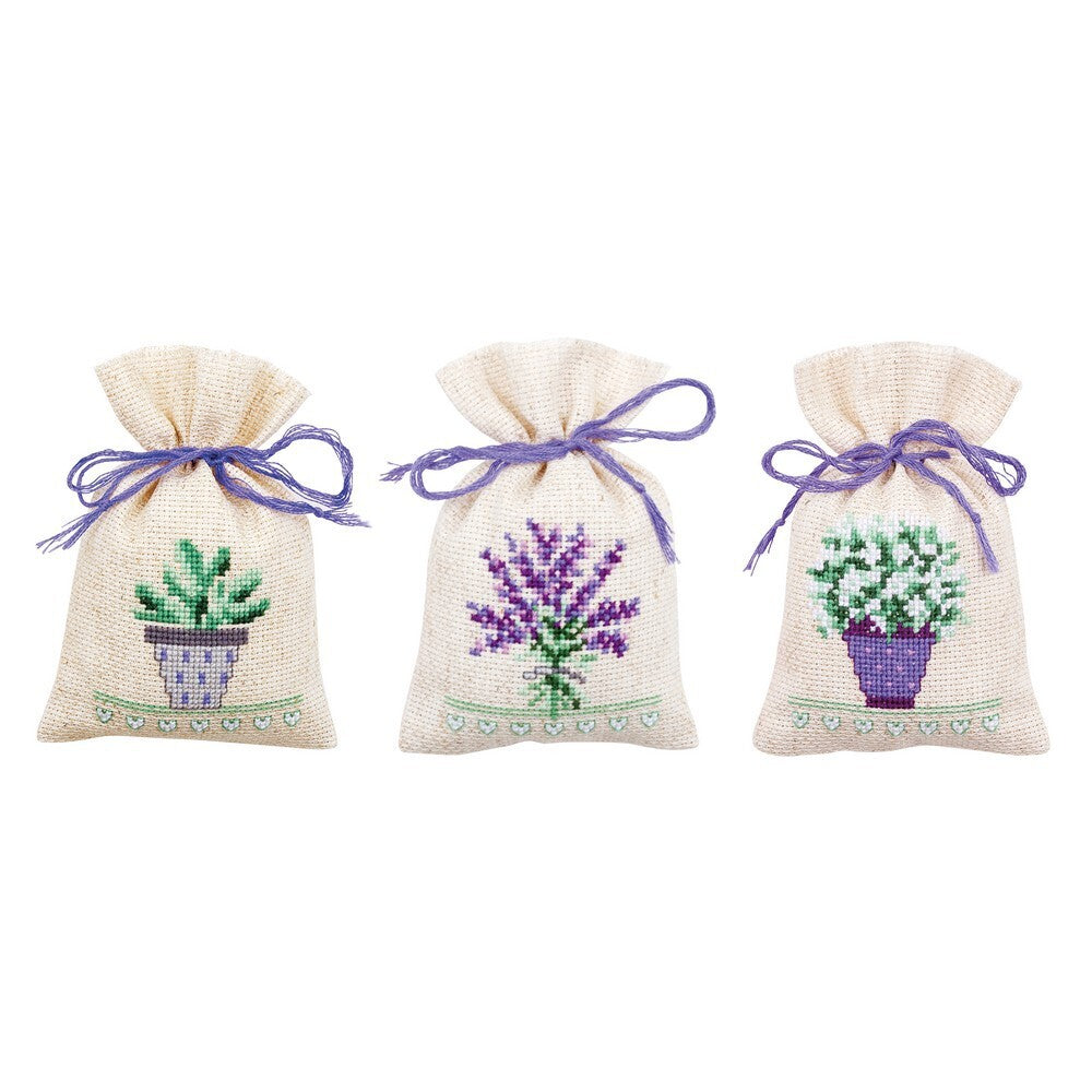 Vervaco Pot-Pourri Bags - Provence Lavender Cross Stitch Kit (3 pcs) - 8cm x 12cm