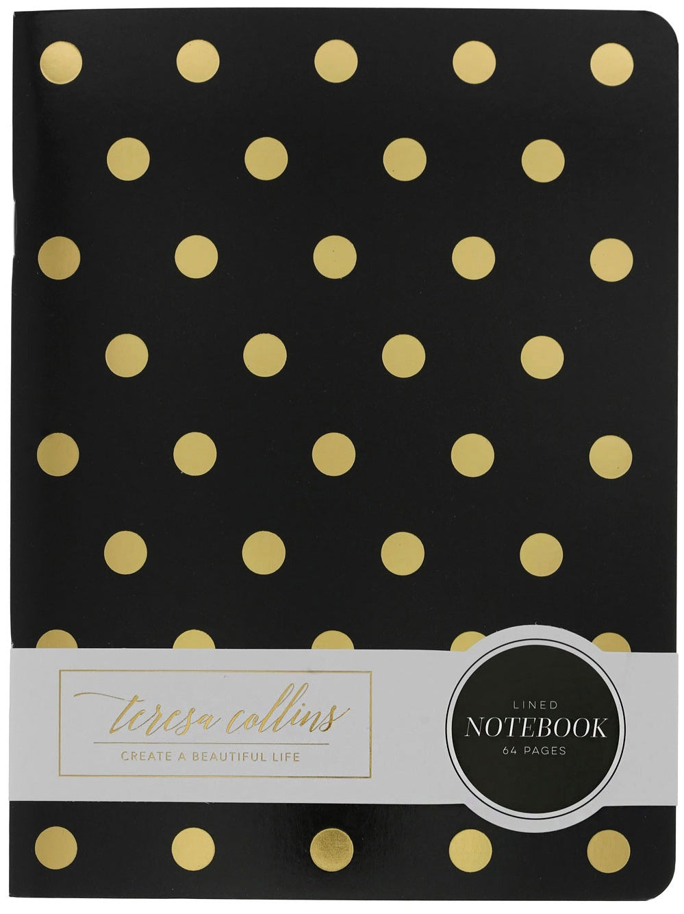 Teresa Collins Designer Notebook 6"X8" - Gold Polka Dot