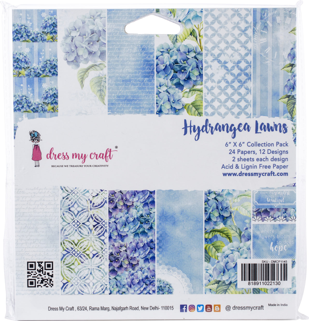 Dress My Crafts Single-Sided Paper Pad 6"X6" 24/Pkg - Hydrangea Lawns, 12 Designs/2 Each