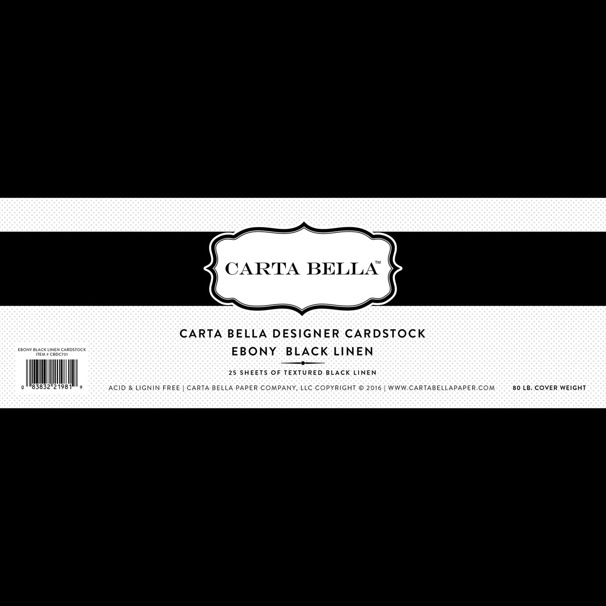 Echo Park Paper Carta Bella Designer 80lb Cover Cardstock 12"X12" 25/Pkg - Ebony Black Linen