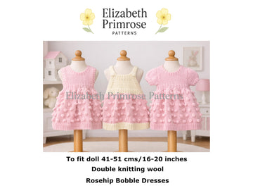Rosehip Bobble Doll Dresses Knitting Pattern P124 | Elizabeth Primrose Patterns