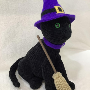 Halloween Black Cat and Broom