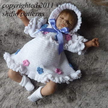 Crochet Pattern baby dress & hat UK & USA Terms # 135