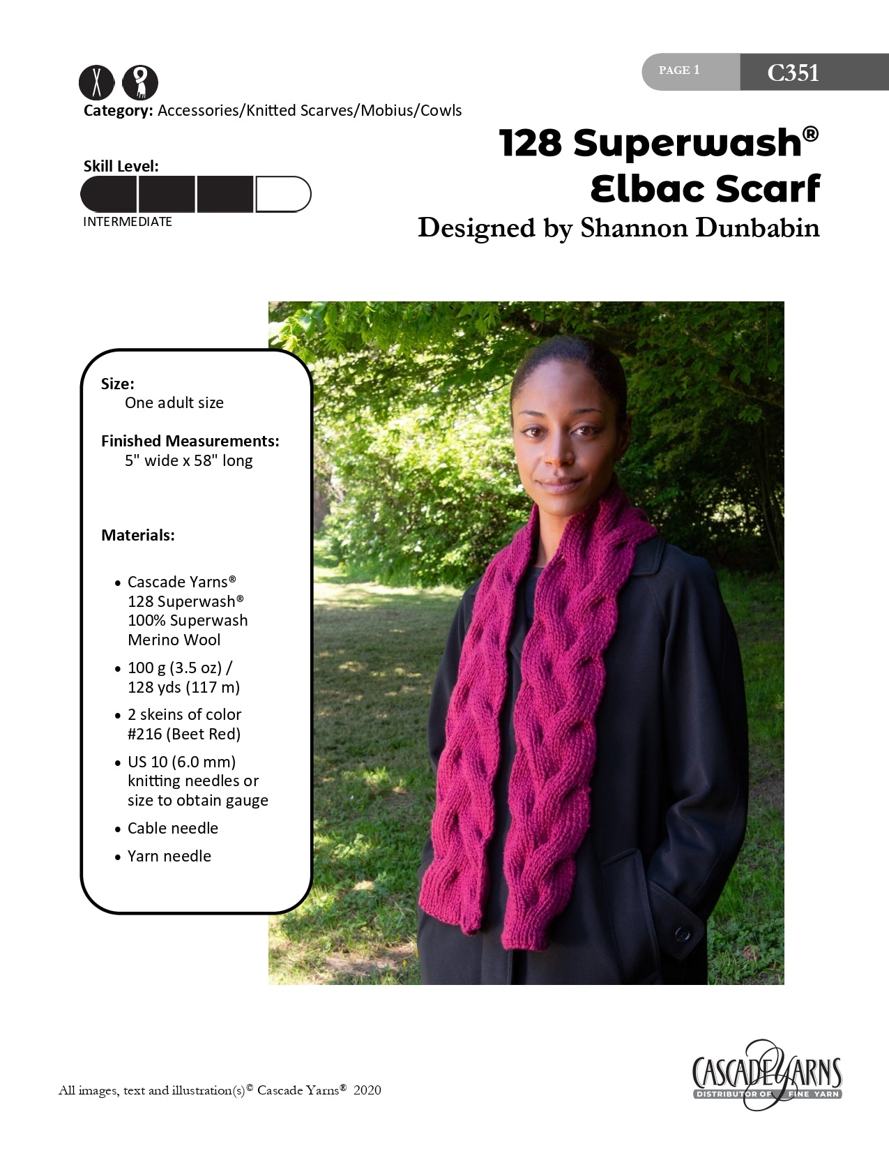 128 Superwash Elbac Scarf in Cascade Yarns - C351 - Downloadable PDF