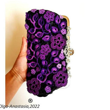 Irish Crochet Lace - Purple  Wedding bag