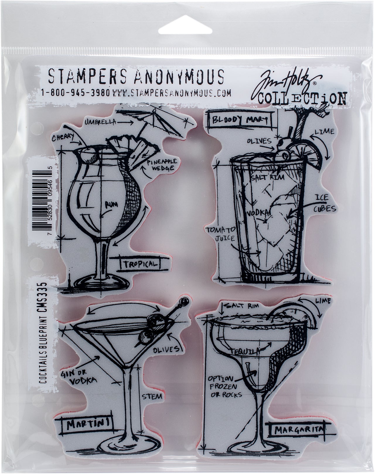 Stampers Anonymous Tim Holtz Cling Stamps 7"X8.5" - Cocktails Blueprint