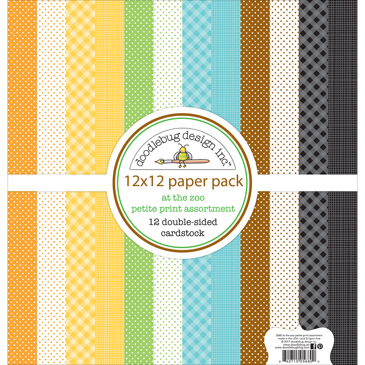 Doodlebug Petite Prints Double-Sided Cardstock 12"X12" 12/Pk - At The Zoo, 12 Designs/1 Each