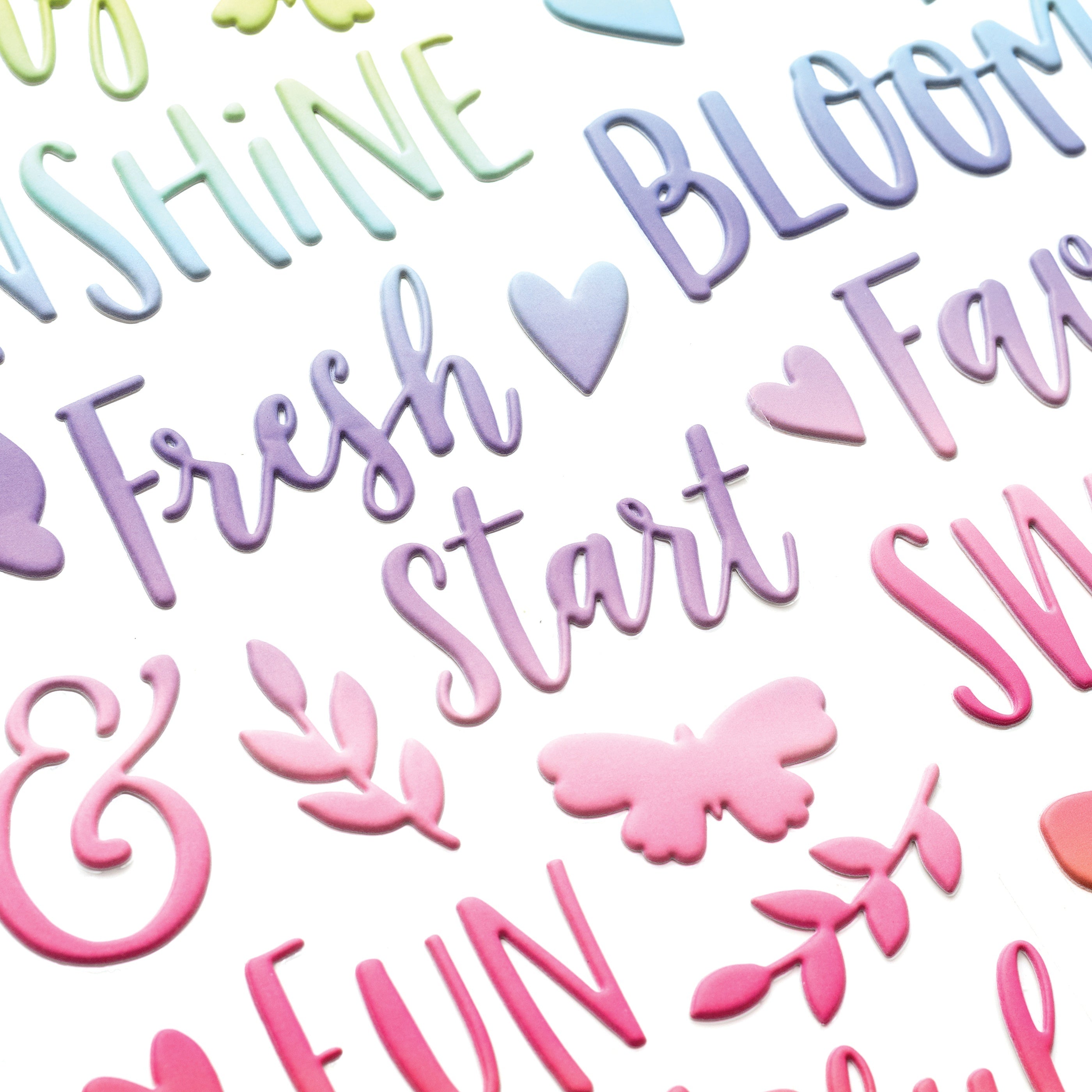American Crafts Paige Evans Bloom Street Thickers Stickers 54/Pkg - Flutter Phrase/Puffy Vinyl
