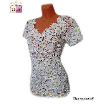 Lace blouse with daisies Irish lace 2