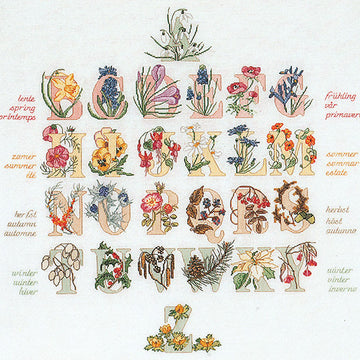 Thea Gouverneur Bv Seasons Floral Alphabet Cross Stitch Kit - 60cm x 57cm