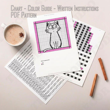 White Cat Blanket Wondering Kitten Throw Pink Border C2C CROCHET PATTERN