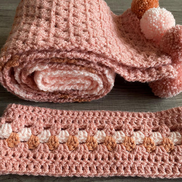 Pom Pom Granny Scarf and Head Band Set