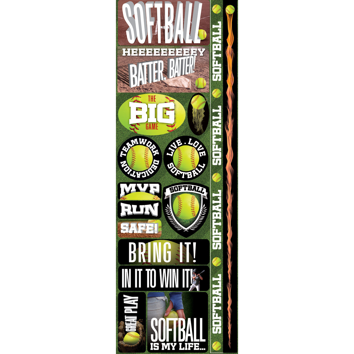 Reminisce Real Sports Cardstock Stickers 4.25"X13" - Softball Combo