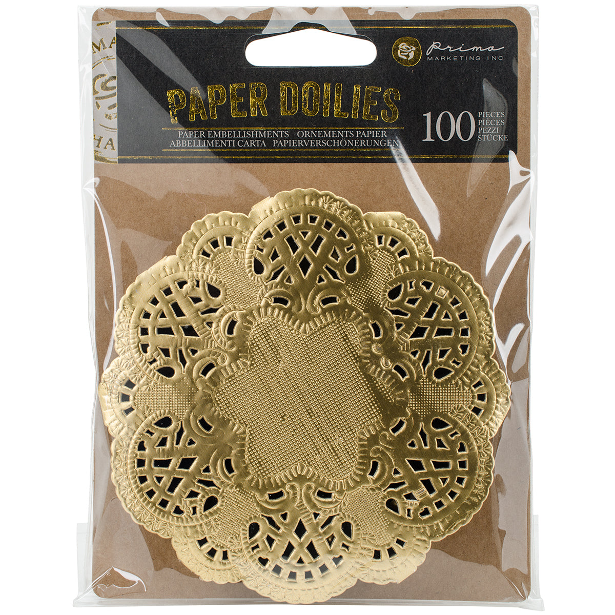 Prima Marketing Paper Doilies 4" 100/Pkg - Round Gold