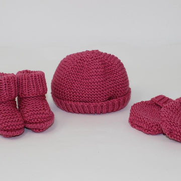 New Baby Booties Beanie and Mittens Set