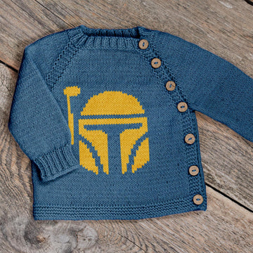 Star Wars Knit kids jacket Knitting Pattern, Mandalorian helmet motif