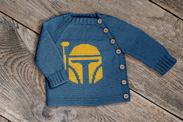 Star Wars Knit kids jacket Knitting Pattern, Mandalorian helmet motif