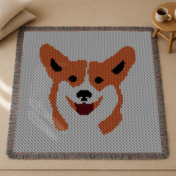 Welsh Corgi Blanket C2C CROCHET PATTERN Funny Throw Dwarf Dog Face Stroller Portrait