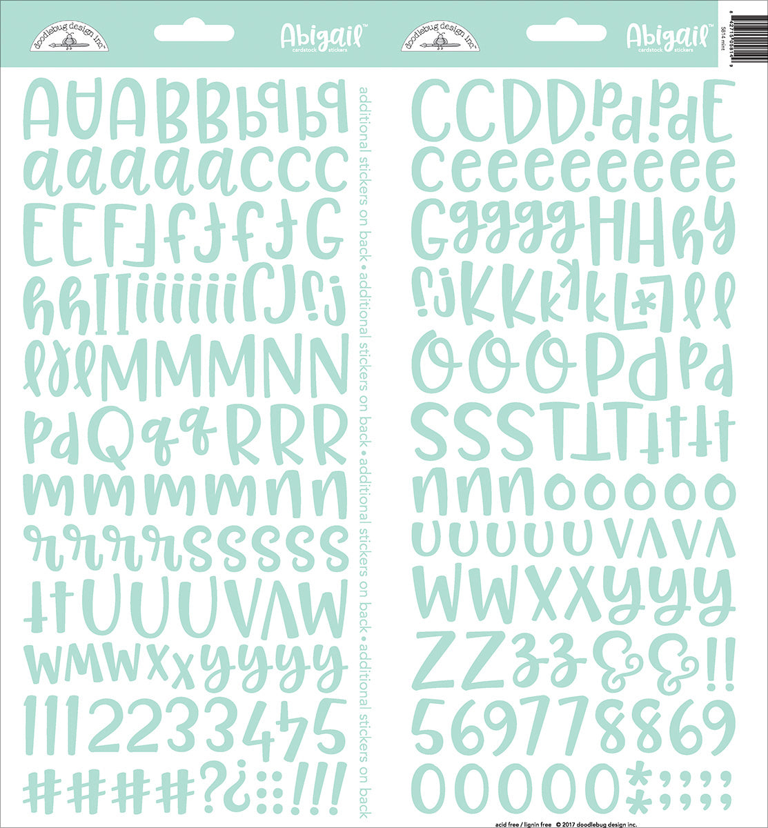 Doodlebug Abigail Font Alpha Cardstock Stickers 6"X13" 2/Pkg - Mint