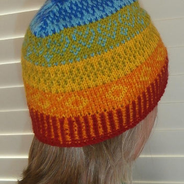 Rainbow double-knitted scarf and stranded colourwork hat
