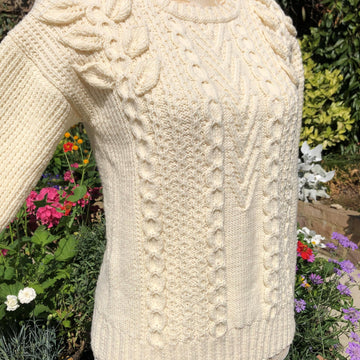 Aran Sweater with Leaf Embellishments
