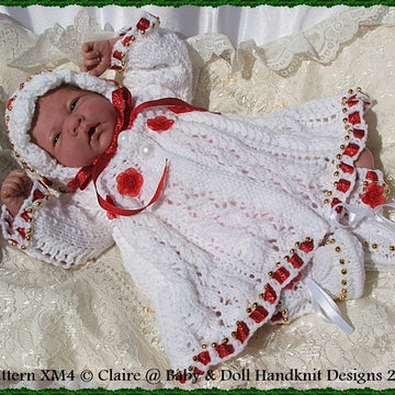 ‘Christmas Rose’ Matinee Set  10-16” doll/preemie baby”