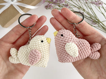 Bird crochet pattern keychain Amigurumi heart keyring Bag charm Car mirror hanging decor