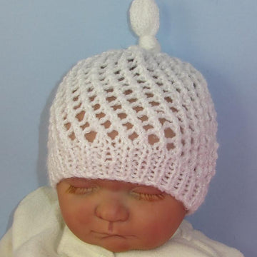 Baby Simple Lace Stitch Topknot Skullcap Hat