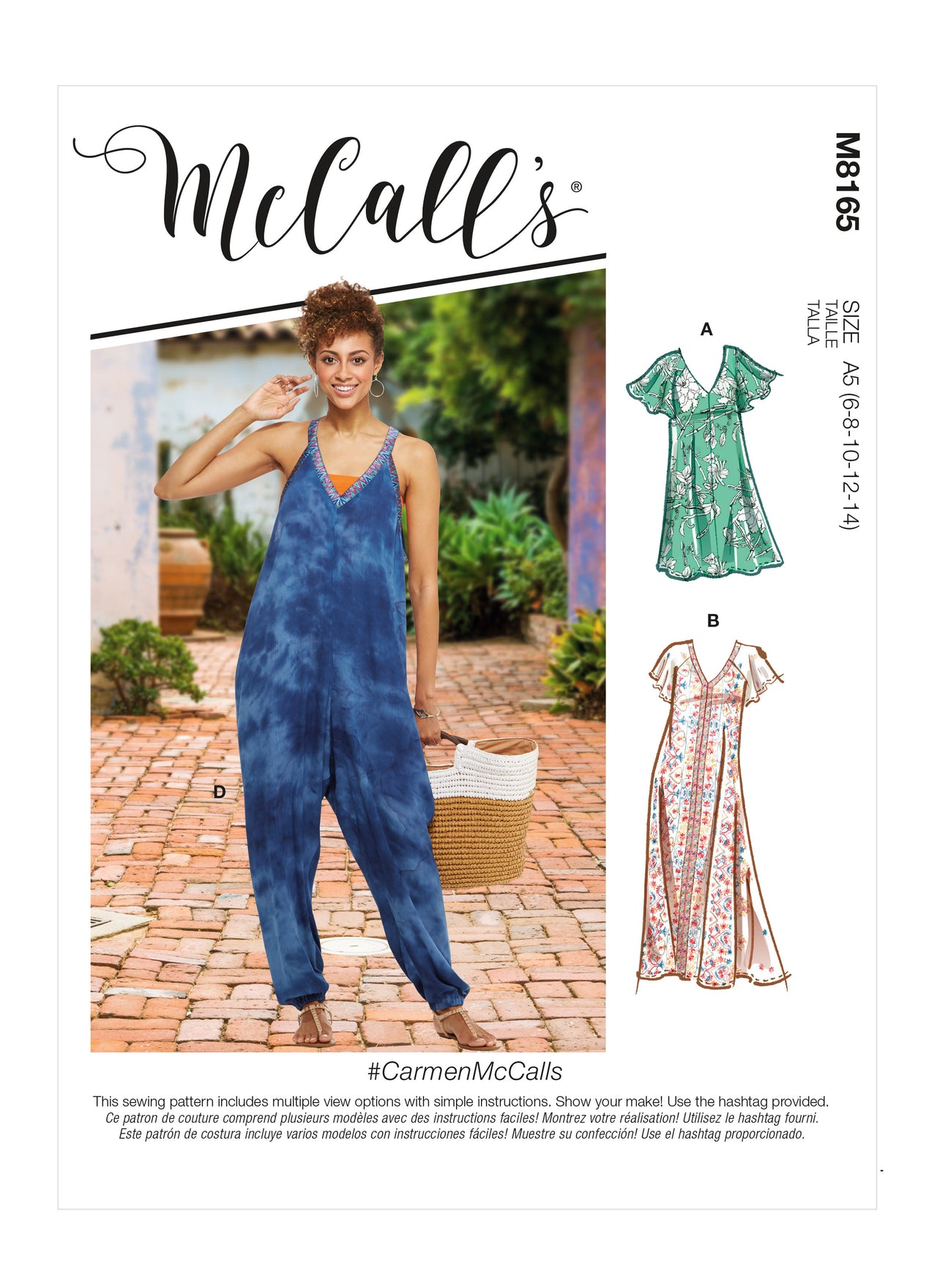 McCall's CarmenMcCalls - Misses' Very Loose-fitting V-neck Dresses & Jumpsuit M8165 - Sewing Pattern