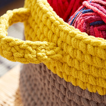 Dip Edge Grey Crochet Basket in Bernat - Downloadable PDF