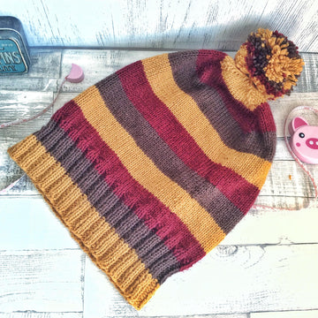 Striped Slouch Bobble Hat