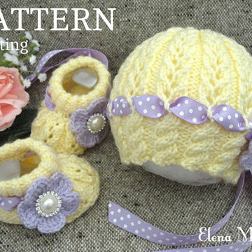 Knitting PATTERN Baby Shoes Baby Cap Baby Set with Satin ribbon