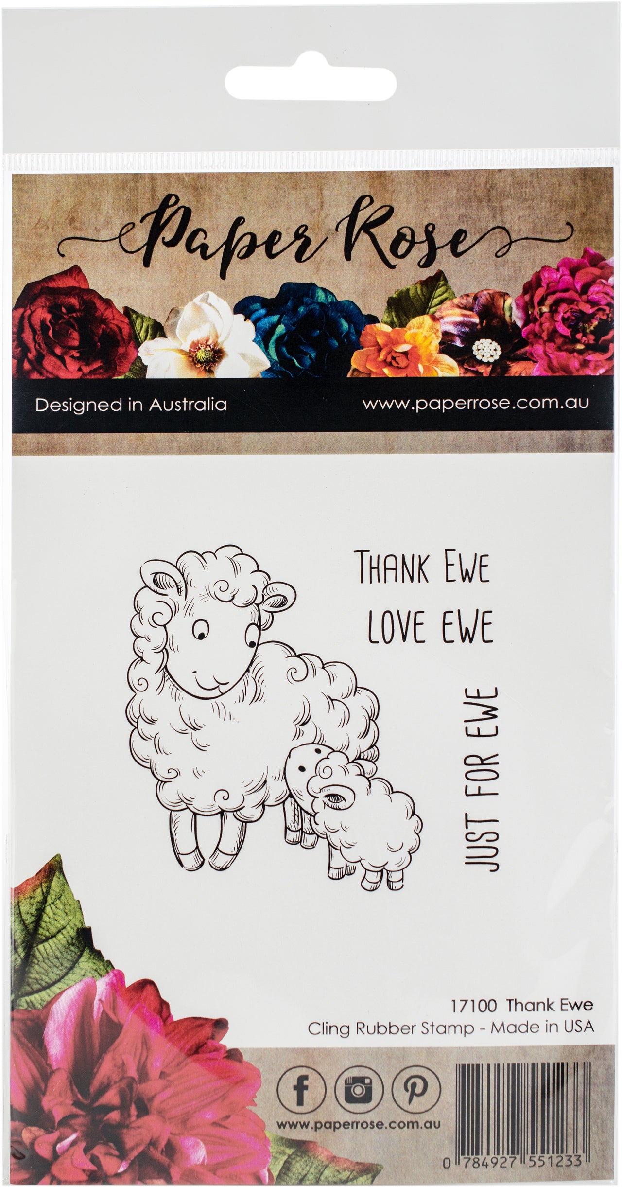 Paper Rose Cling Stamps - Thank Ewe