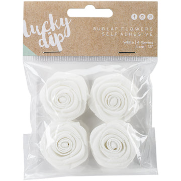 Kaisercraft Lucky Dip Burlap Self-Adhesive Flowers 4/Pkg - White 1.5"