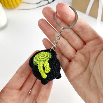 Halloween Cauldron with Broom crochet pattern, Amigurumi keyring Spooky crochet charm