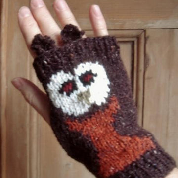 Owl fingerless mitts/wristlets with separate ears at the top