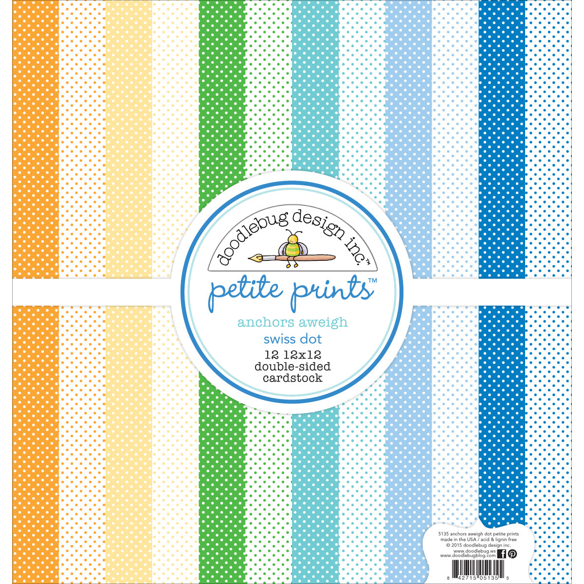 Doodlebug Petite Prints Double-Sided Cardstock 12"X12" 12/Pk - Anchors Aweigh, 12 Designs/1 Each
