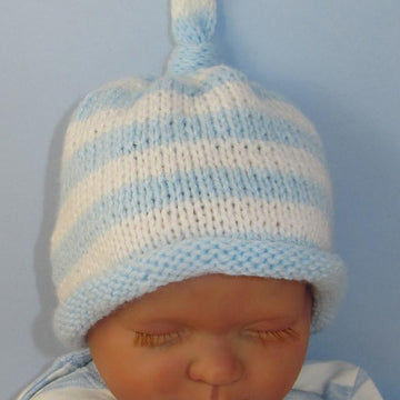 Baby Stripe Roll Brim Topknot Beanie Hat