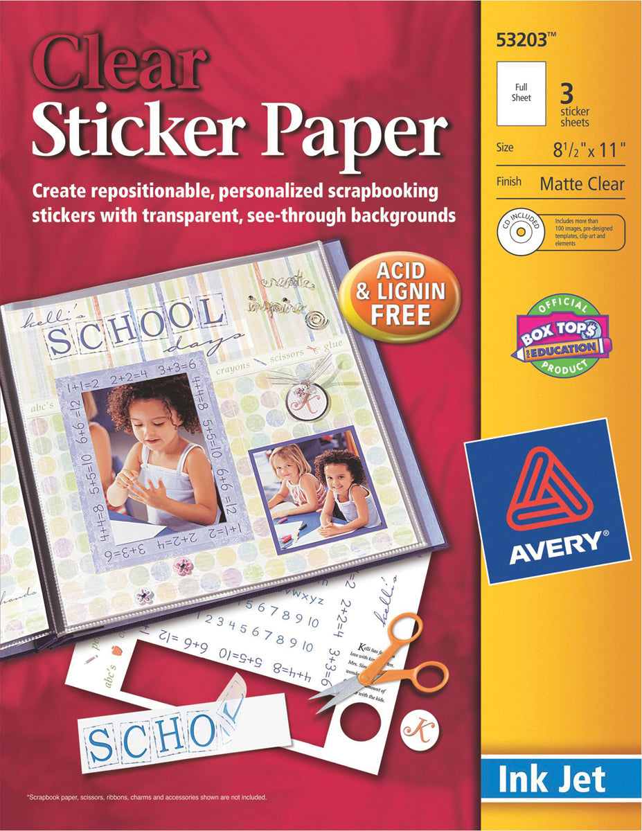 Avery Products Avery Ink Jet Sticker Paper W/CD 8.5"X11" - Matte Clear 3/Pkg