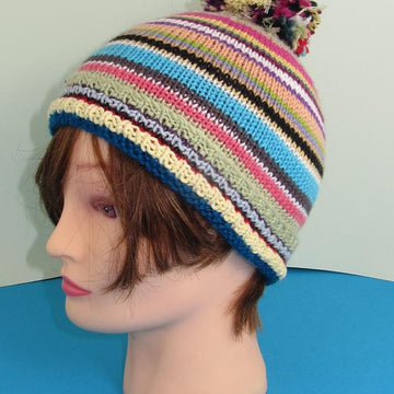 Random Stripe Bobble Beanie Hat