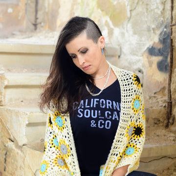 Atomic Sunflowers crochet cardigan