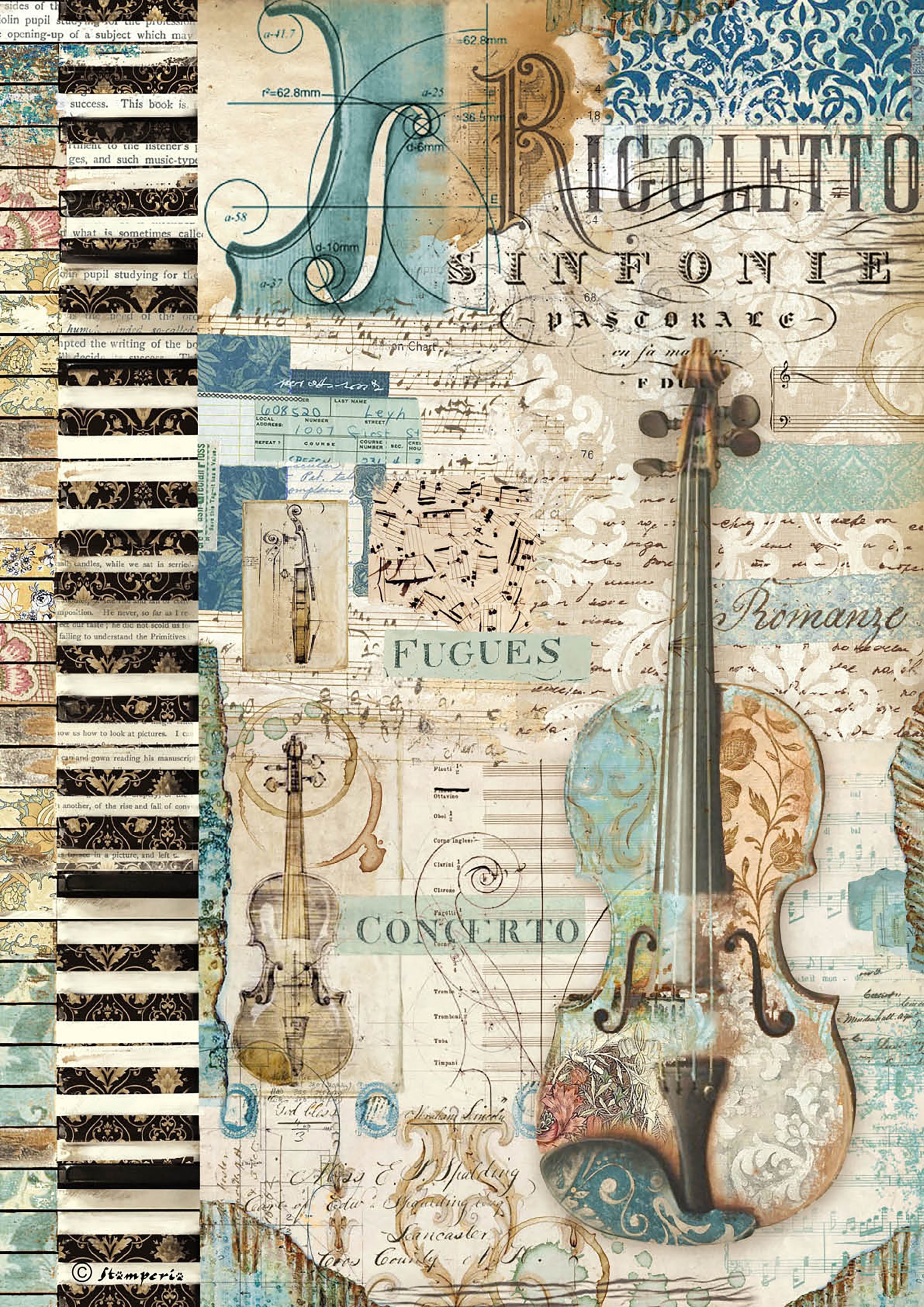Stamperia Intl Stamperia Rice Paper Sheet A4 - Music Violin
