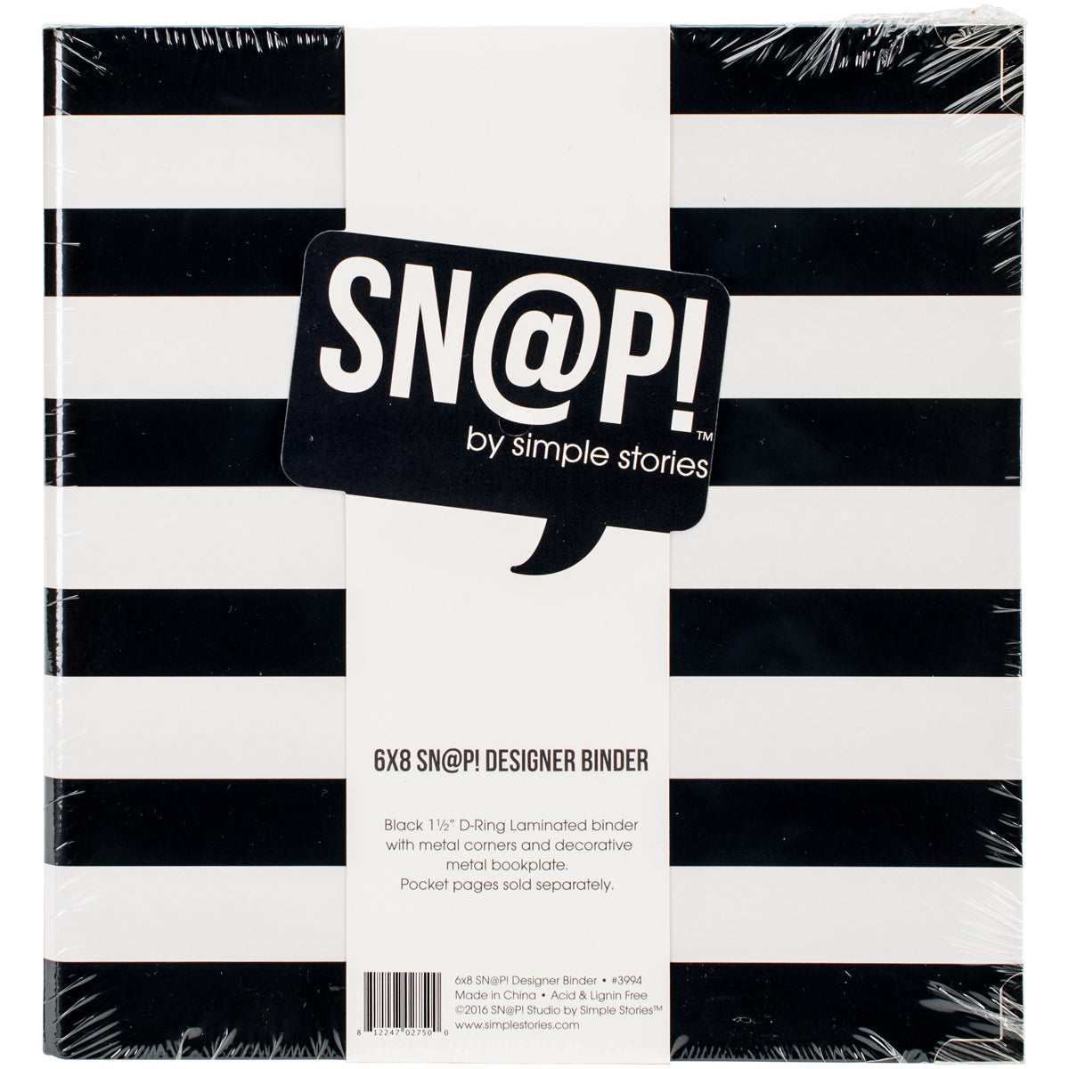 Simple Stories Sn@p! Designer Binder 6"X8" - Black Stripe