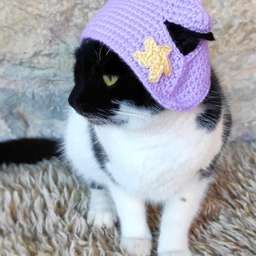 Crochet purple wizard cat hat