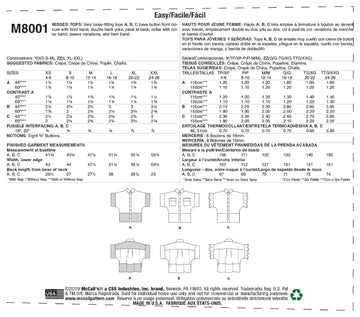 McCall's Misses' Tops M8001 - Sewing Pattern